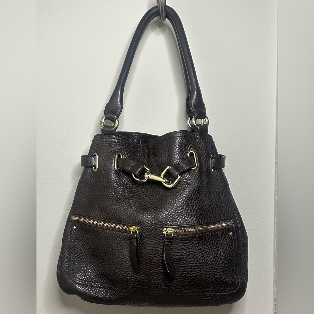 Cole Haan! Chocolate Brown Pebbled Leather with Gold Accents! BEAUTIFUL!